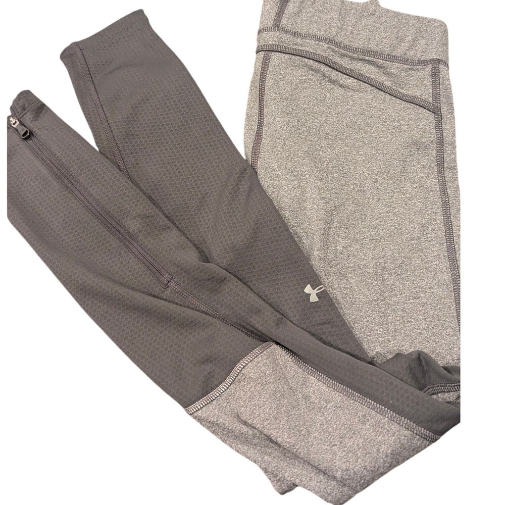 Under Armour ColdGear‎ Leggings Small Grey Compression Ankle Zip Running Tights